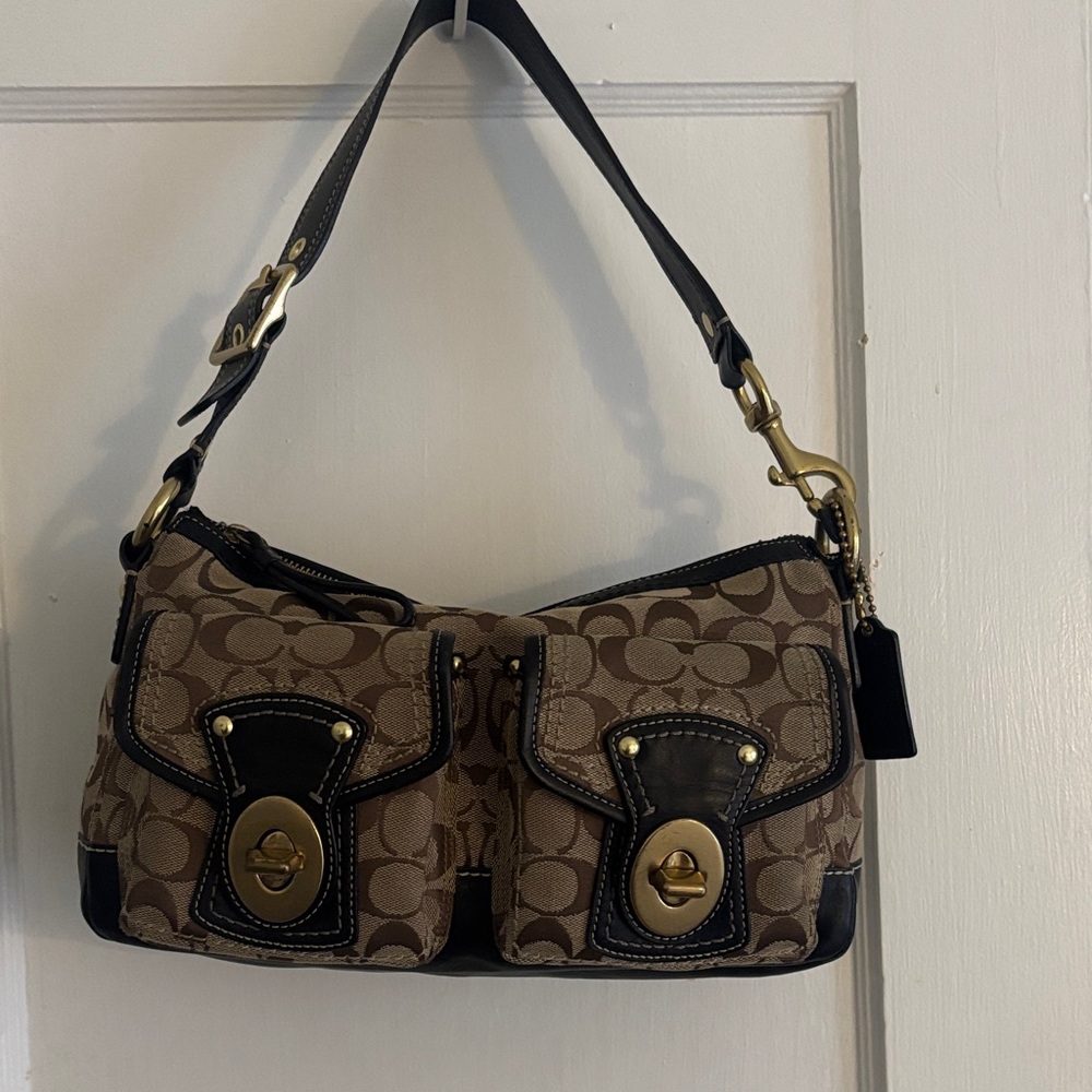 Coach Signature Legacy Canvas Brown Shoulder Bag